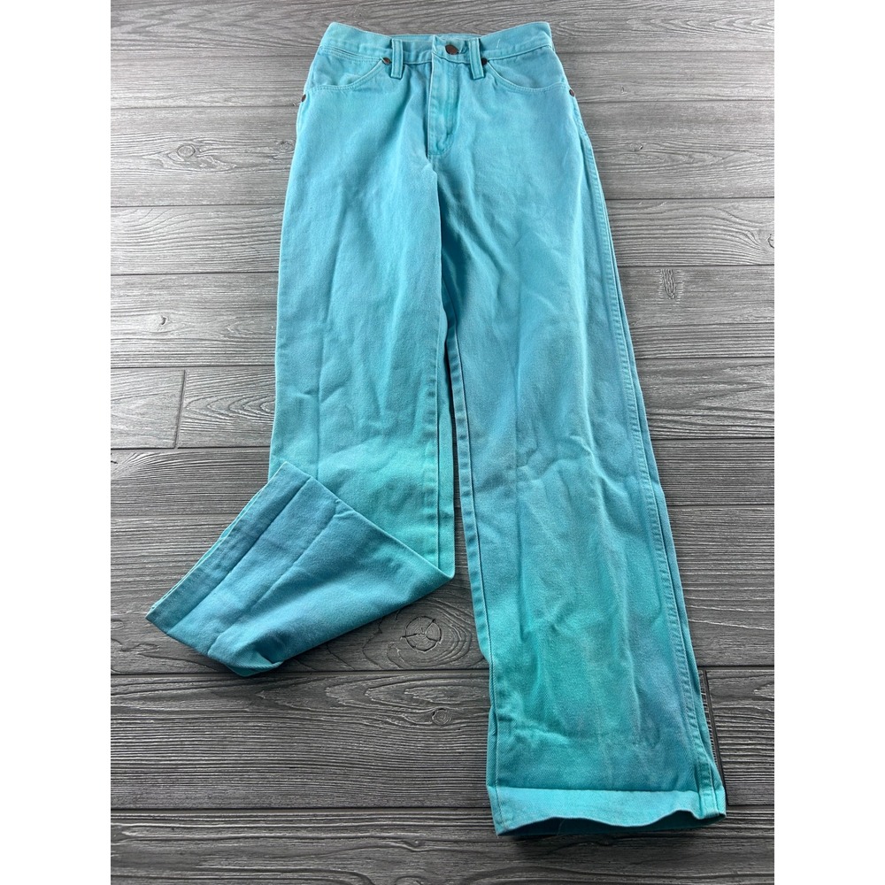 Vintage Wrangler 13MLGG Turquoise Denim Jeans Made in USA High Waisted 25x28.5
